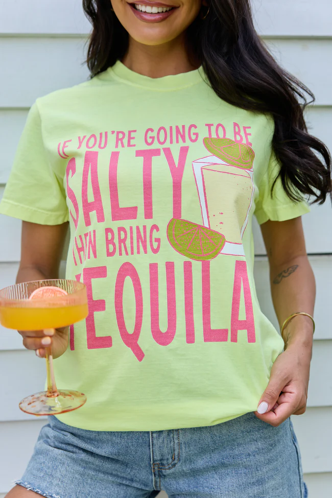 Be Salty Bring Tequila Neon Yellow Graphic Tee - Image 2