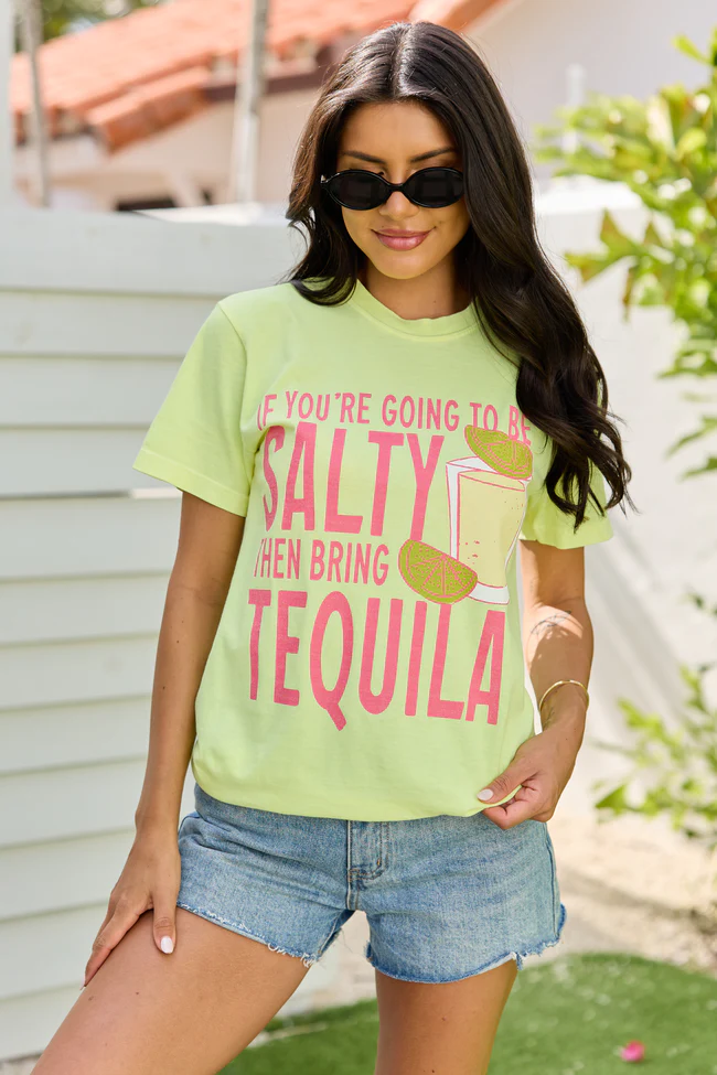 Be Salty Bring Tequila Neon Yellow Graphic Tee - Image 4