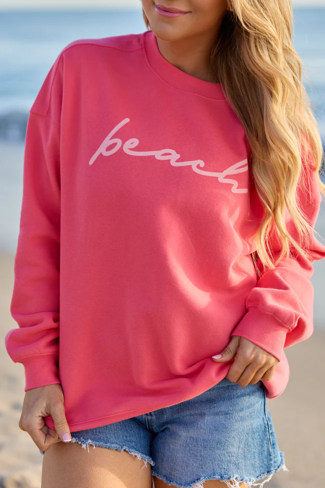 Beach Script Light Red Graphic Sweatshirt DOORBUSTER