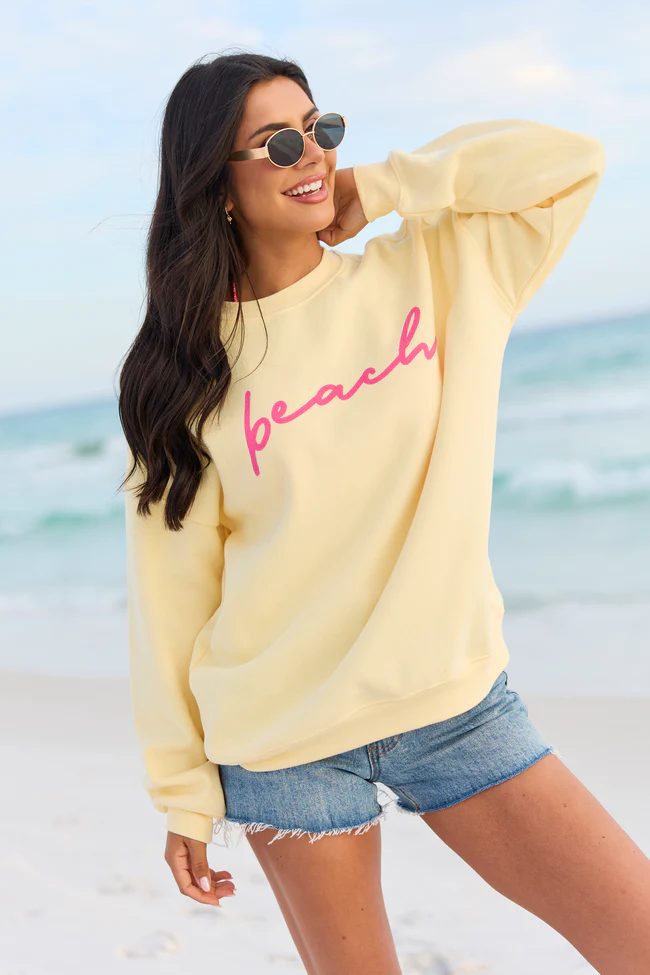 Beach Script Yellow Graphic Sweatshirt - Image 4