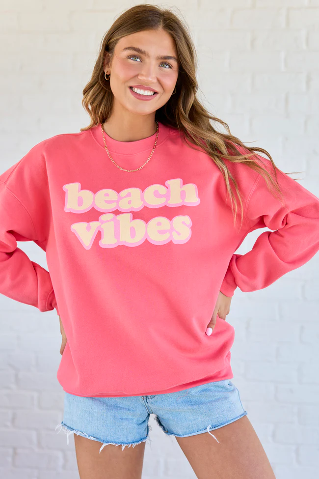 Beach Vibes Light Red Graphic Sweatshirt - Image 3