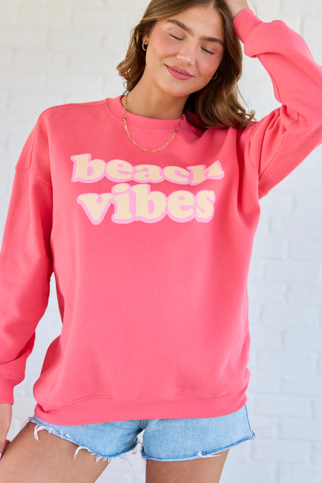 Beach Vibes Light Red Graphic Sweatshirt - Image 4