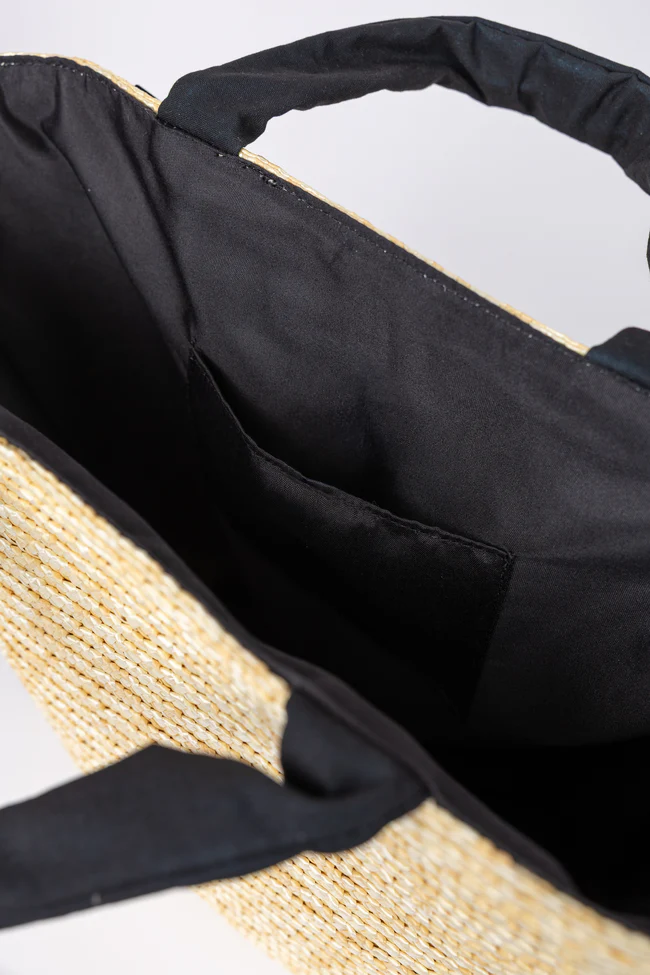 Beckett Black Bow Straw Tote DOORBUSTER - Image 3