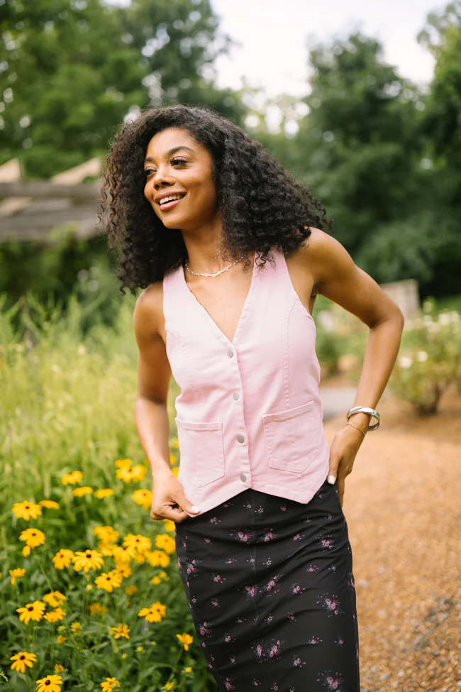 Beneath The Moon Pink Stretch Denim Vest SALE - Image 6