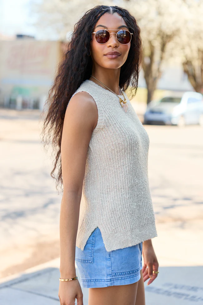 Best Day Ever Beige High Neck Sweater Tank - Image 3