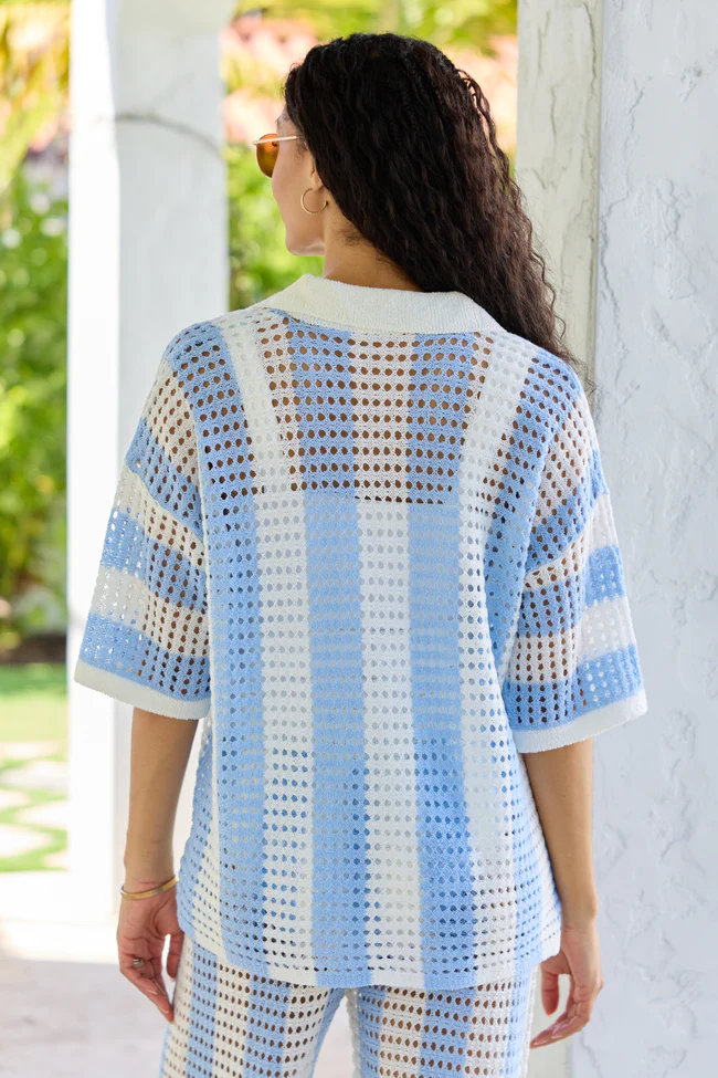 Blue Stripe Crochet Cover-Up Top SALE - Image 5
