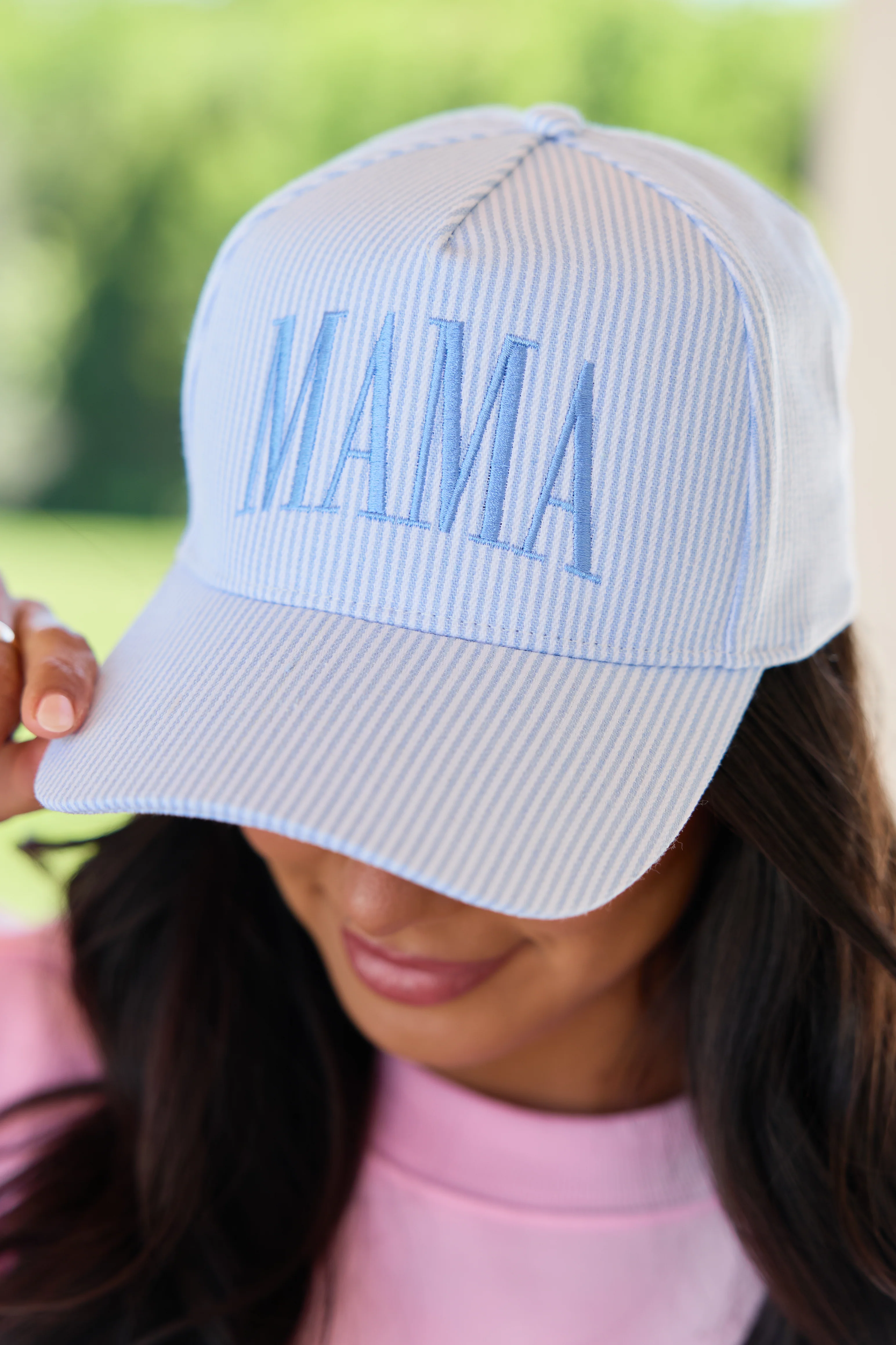 Blue Striped Mama Trucker Hat DOORBUSTER