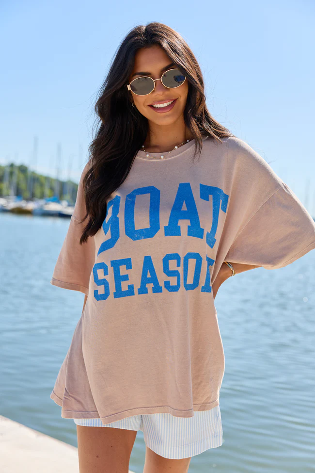 Boat Season Taupe Oversized Graphic Tee - Image 4