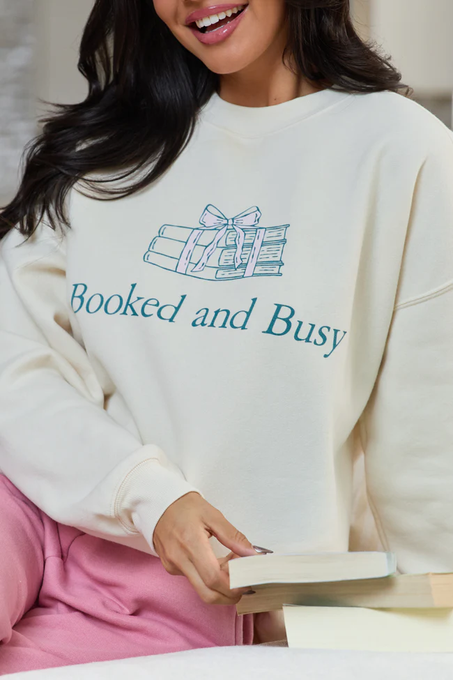 Booked & Busy Cream Graphic Sweatshirt - Image 2