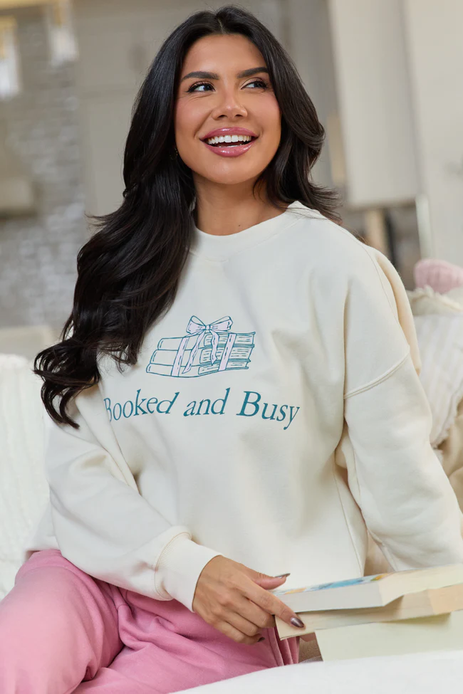 Booked & Busy Cream Graphic Sweatshirt - Image 4