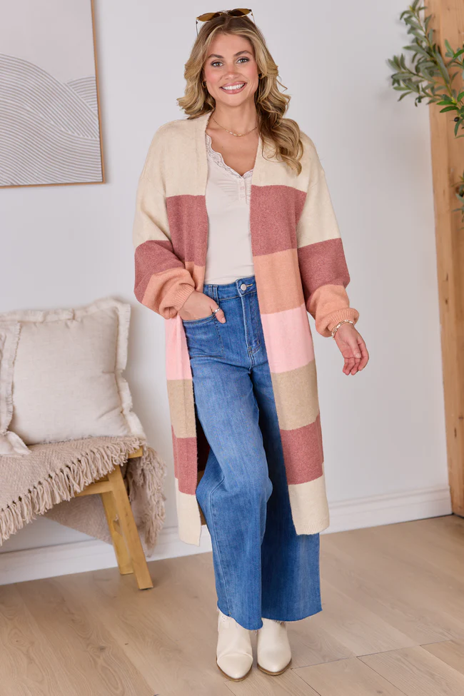 Maxine Mauve Striped Long Cardigan SALE