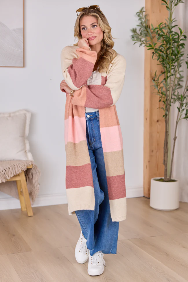 Maxine Mauve Striped Long Cardigan SALE - Image 2