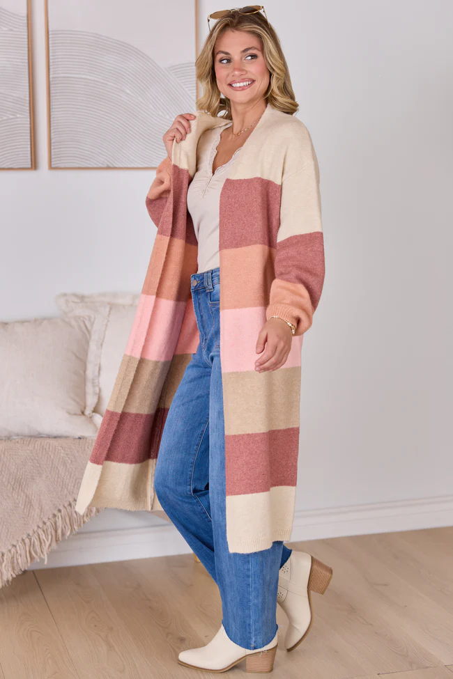 Maxine Mauve Striped Long Cardigan SALE - Image 3