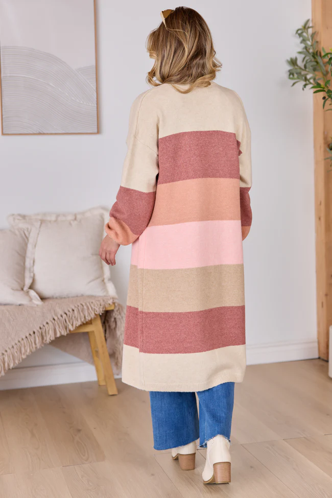 Maxine Mauve Striped Long Cardigan SALE - Image 4