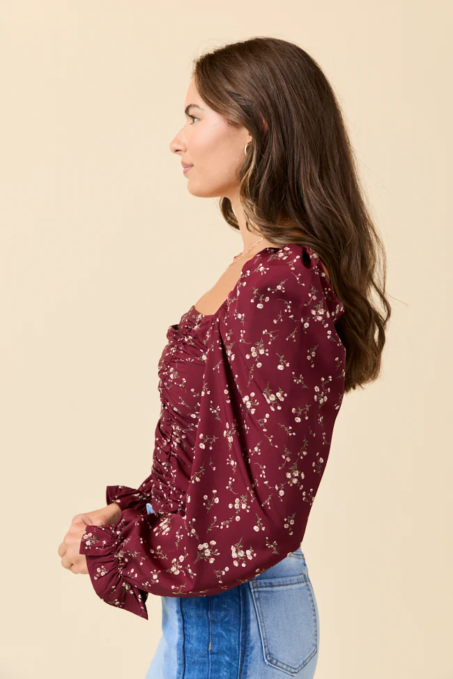 Brittney Ruched Claret Floral Top FINAL SALE - Image 3