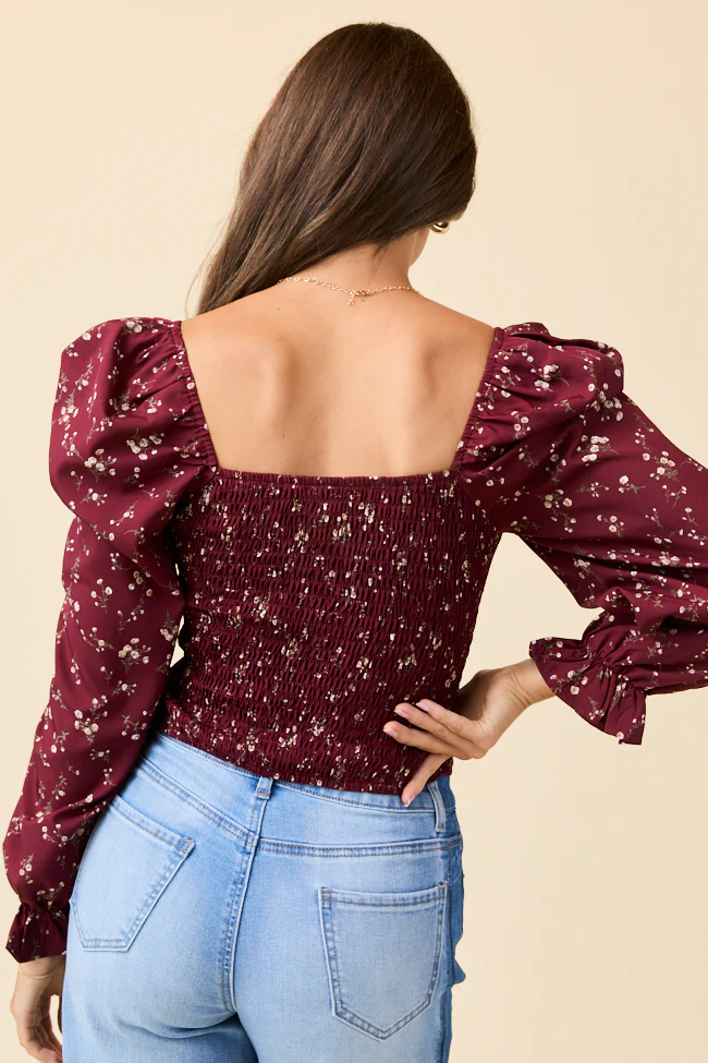 Brittney Ruched Claret Floral Top FINAL SALE - Image 4