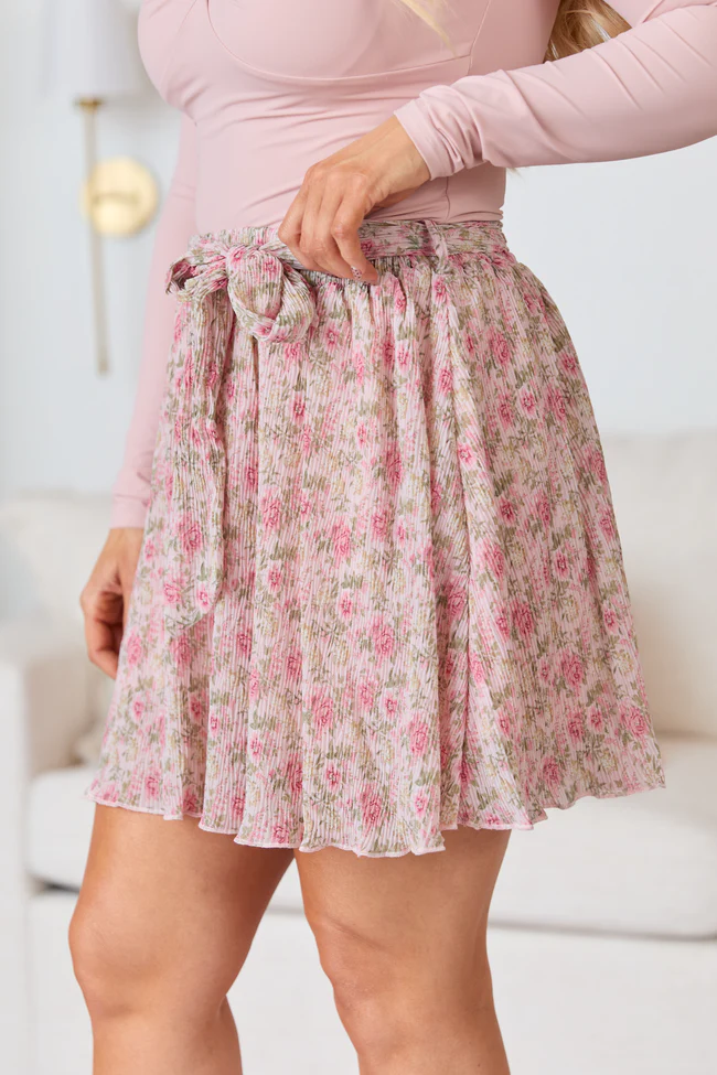 Brunch and Beyond Pink Multi Pleated Belted Floral Skort FINAL SALE - Image 3