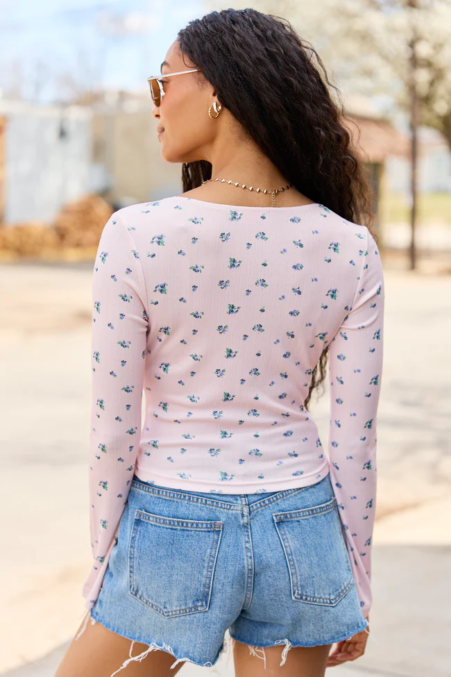 Cameron Pink Lace Trim Floral Top - Image 5