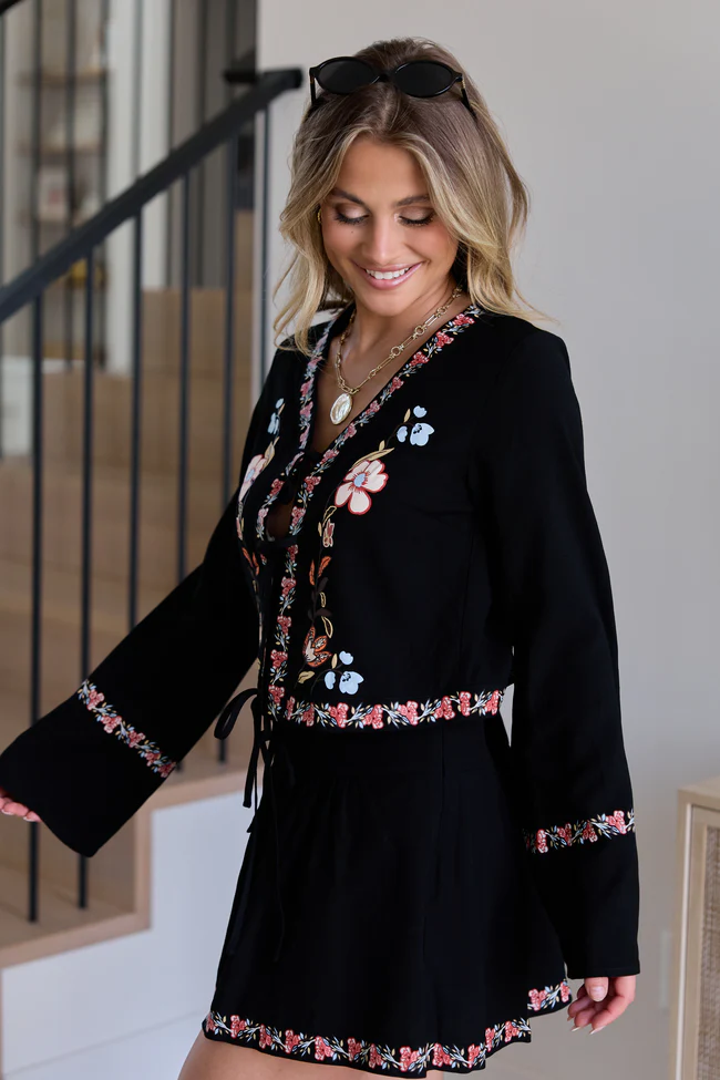 Celeste Black Floral Tie Top SALE - Image 3
