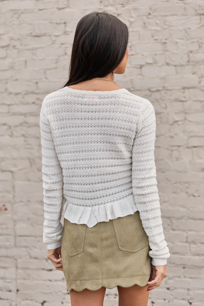 Charlotte Ivory Open Knit Ruffle Trim Sweater SALE - Image 5