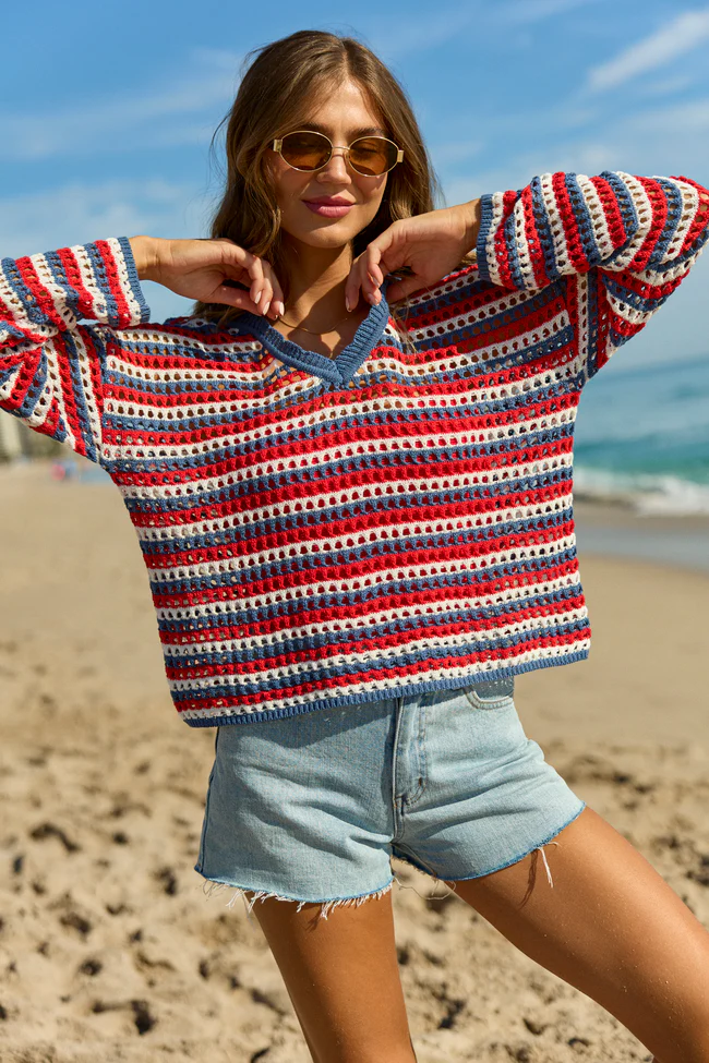 Chasing Rainbows Striped Crochet Sweater DOORBUSTER - Image 4