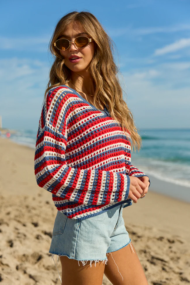 Chasing Rainbows Striped Crochet Sweater DOORBUSTER - Image 5