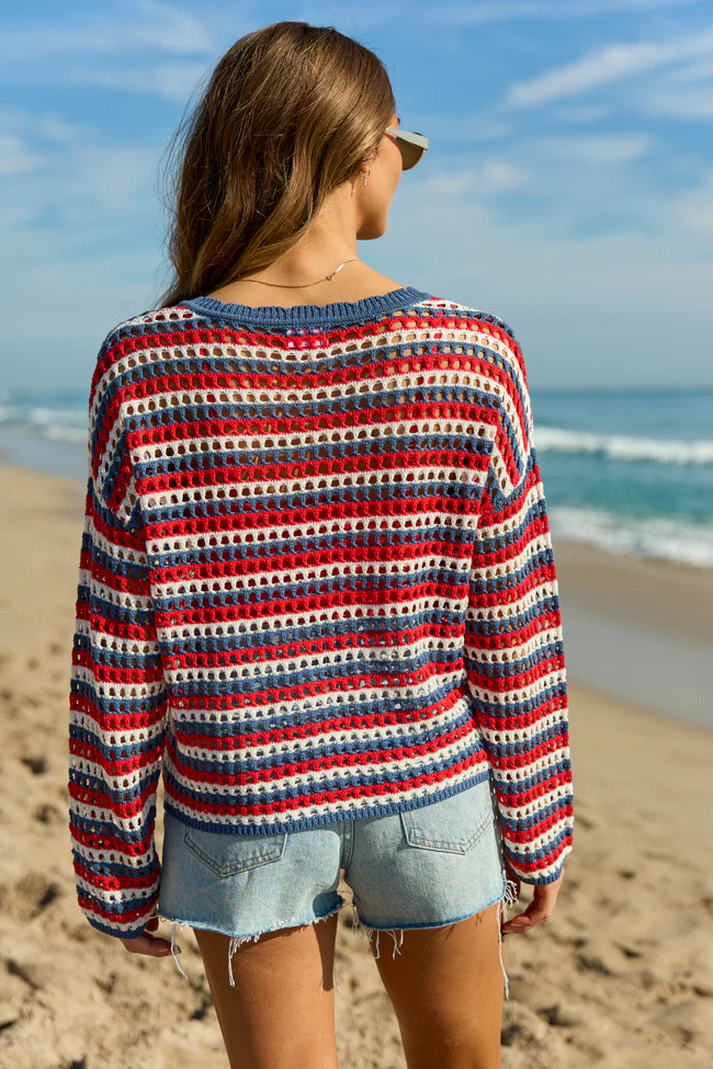 Chasing Rainbows Striped Crochet Sweater DOORBUSTER - Image 6