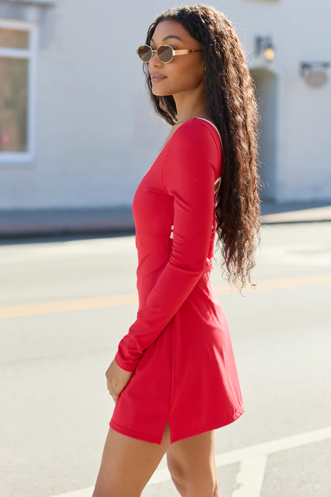Chasing Victory Cherry Red Long Sleeve Active Dress FINAL SALE - Image 4