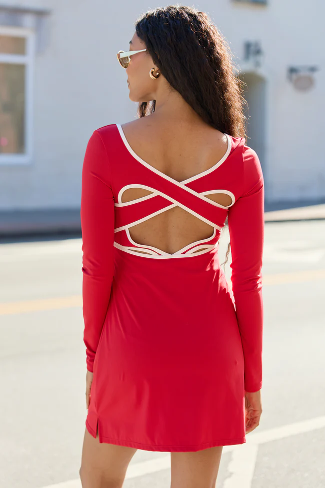 Chasing Victory Cherry Red Long Sleeve Active Dress FINAL SALE - Image 5