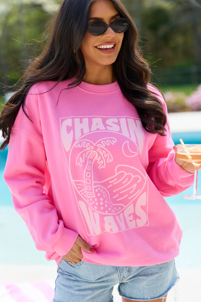 Chasing Waves Pink Graphic Sweatshirt - Image 2