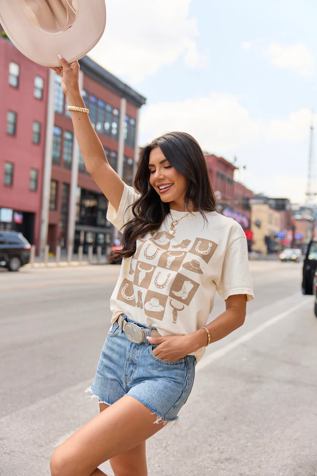 Checkered Cowboy Ivory Graphic Tee - Image 4