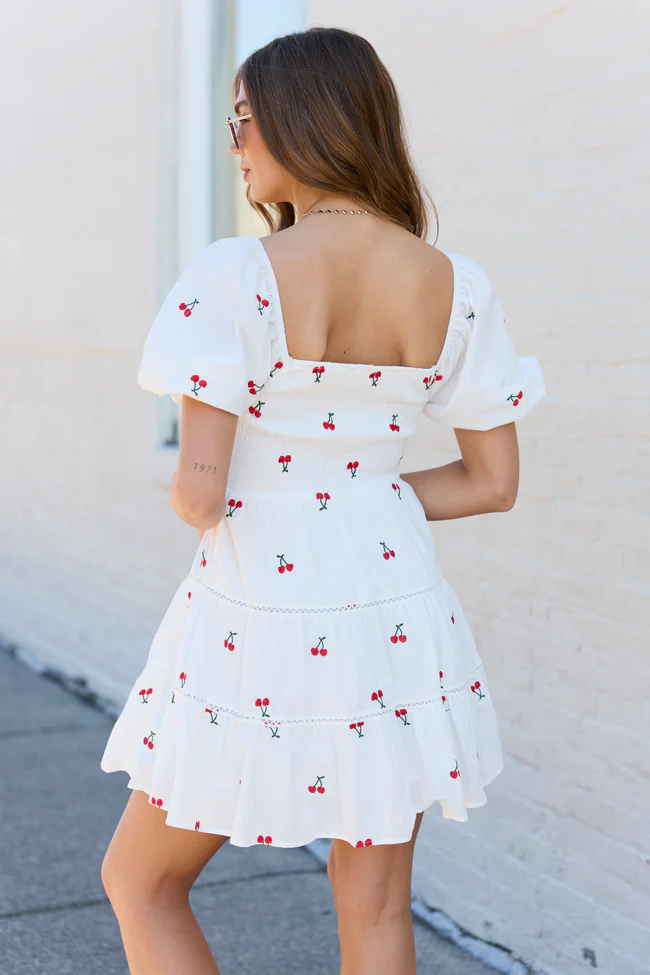 Cherry To My Cola Embroidered Ivory Dress - Image 5