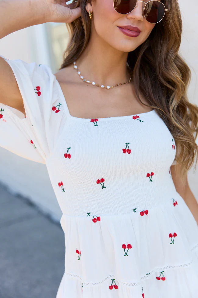 Cherry To My Cola Embroidered Ivory Dress - Image 6