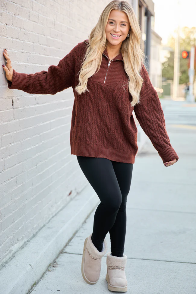 Chismer Brown Cable Knit Zip Up Sweater FINAL SALE - Image 2