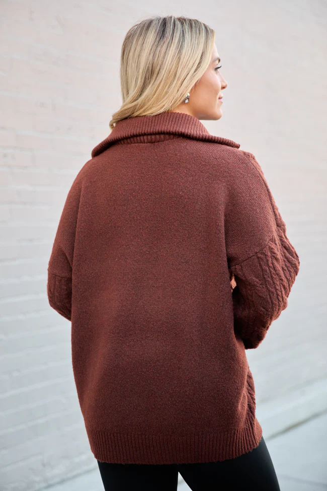 Chismer Brown Cable Knit Zip Up Sweater FINAL SALE - Image 4