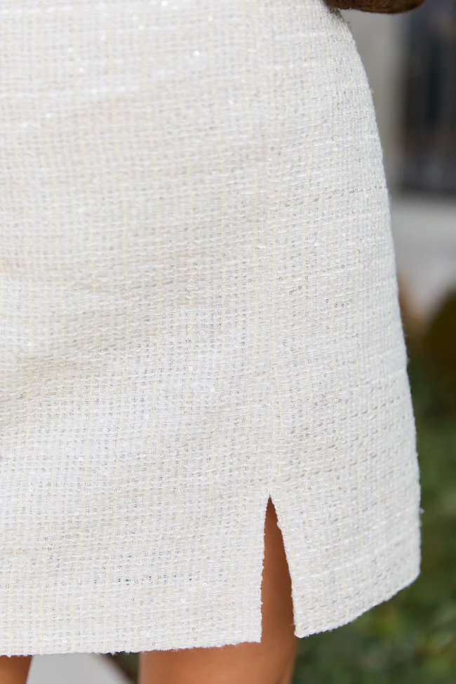 Chrissy Ivory Tweed Sequin Mini Skirt FINAL SALE - Image 4