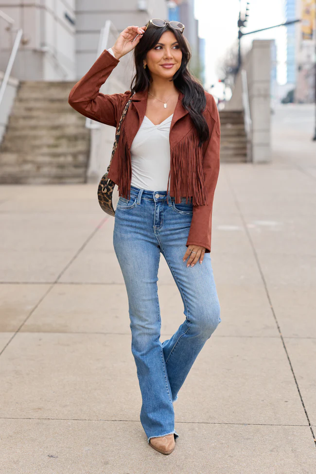 Christina Brown Faux Suede Fringe Jacket FINAL SALE - Image 2