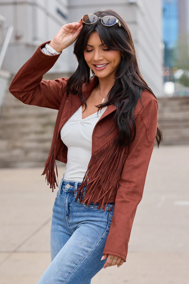 Christina Brown Faux Suede Fringe Jacket FINAL SALE - Image 3