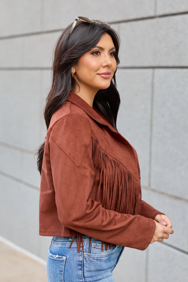 Christina Brown Faux Suede Fringe Jacket FINAL SALE - Image 4