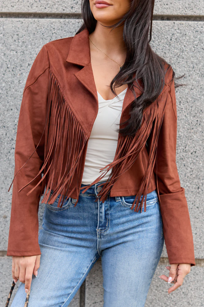 Christina Brown Faux Suede Fringe Jacket FINAL SALE - Image 6