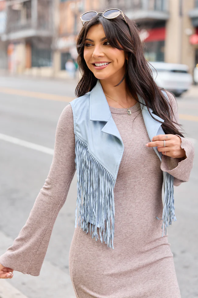 Claire Blue Faux Suede Fringe Vest FINAL SALE - Image 3