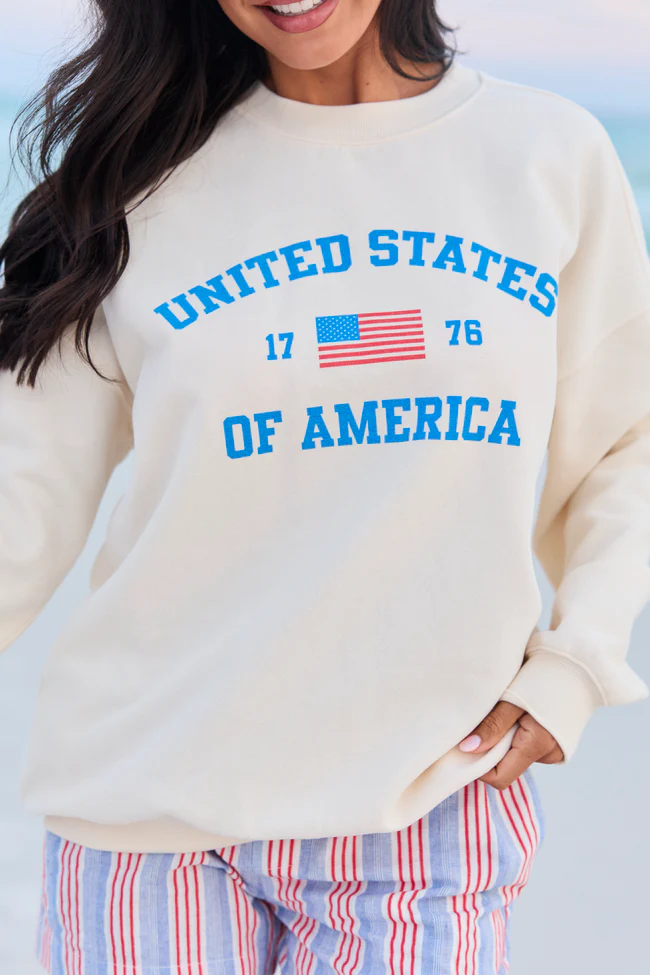 Classic USA Flag Cream Graphic Sweatshirt - Image 2