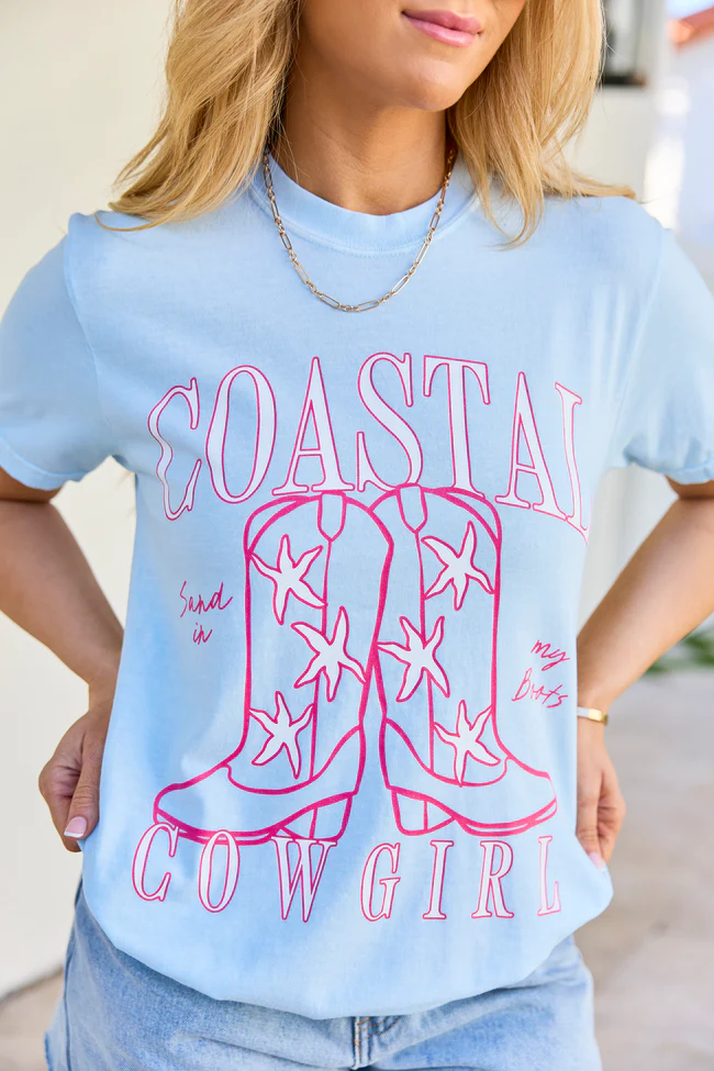 Coastal Cowgirl Boots Light Blue Graphic Tee - Image 2