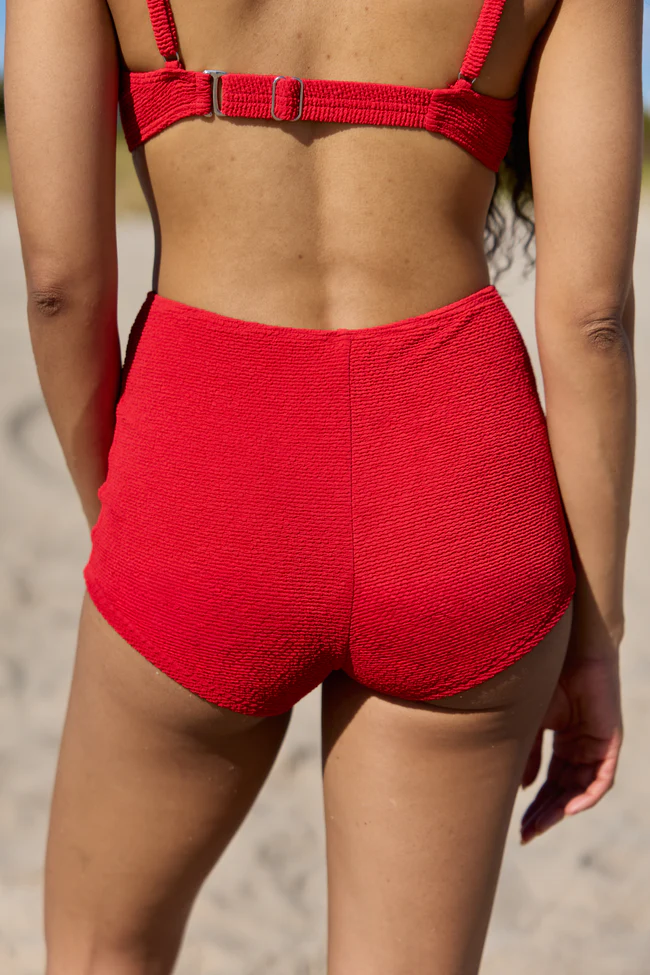 Coastal Darling Red High Waisted Bikini Bottom SALE - Image 4