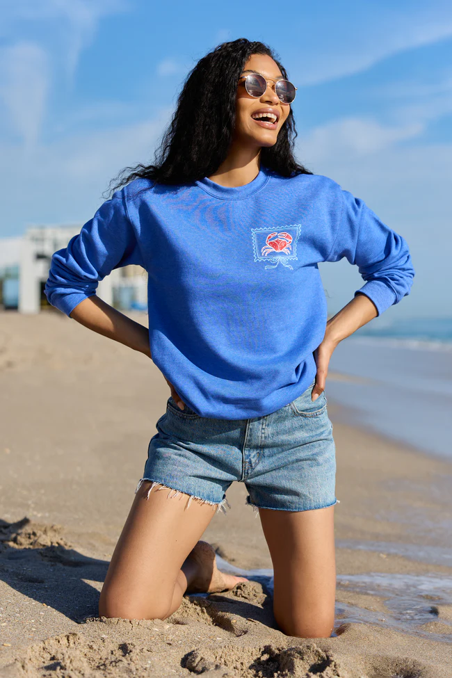 Coastal Stamps Blue Graphic Sweatshirt - Image 4