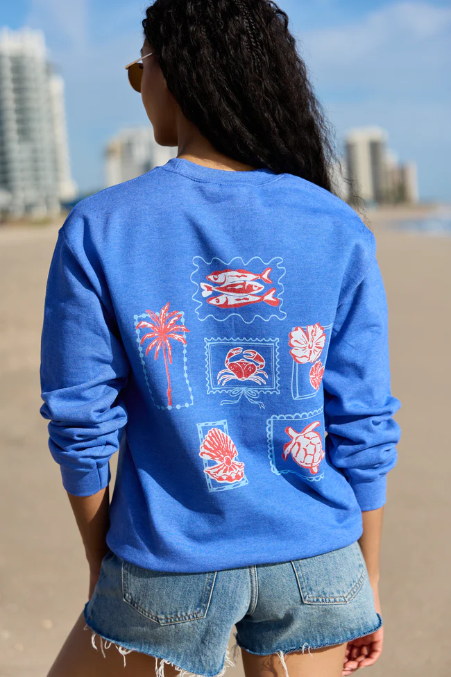 Coastal Stamps Blue Graphic Sweatshirt - Image 5