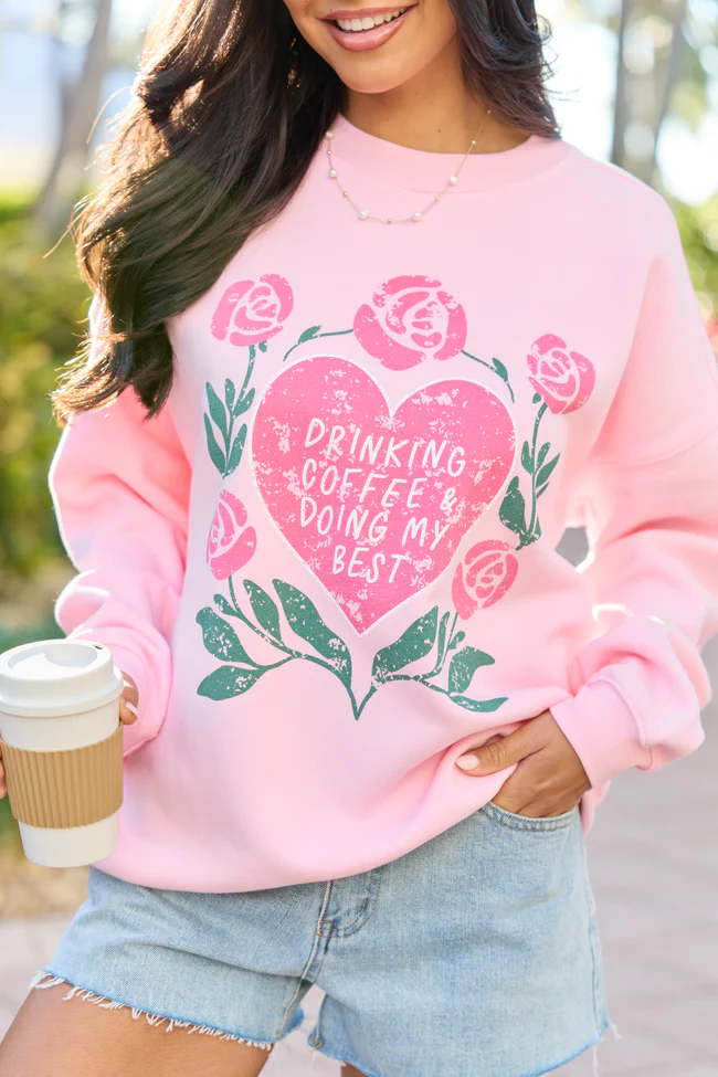 Coffee & My Best Light Pink Graphic Sweatshirt - Image 4