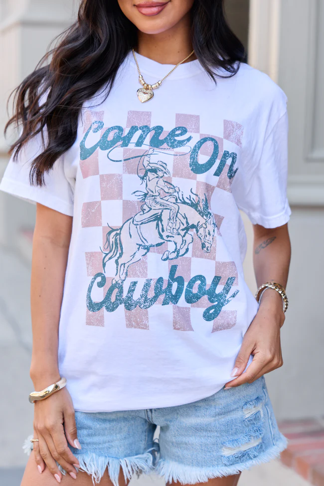 Come On Cowboy White Graphic Tee - Image 2