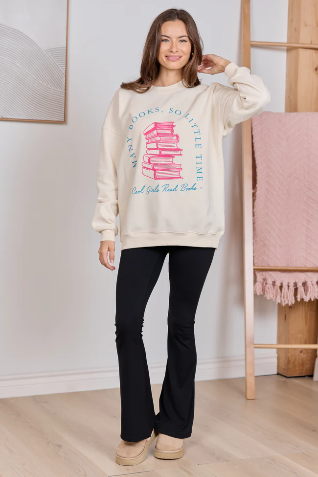 Cool Girls Read Books Cream Graphic Sweatshirt - Image 3