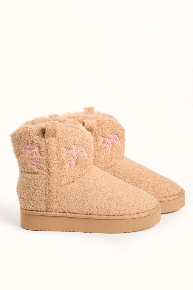 Cooper Tan Flair Stitch Shearling Platform Slippers FINAL SALE - Image 3